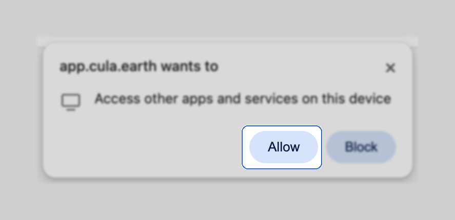 Browser permission popup asking to access other apps and services, with Allow highlighted
